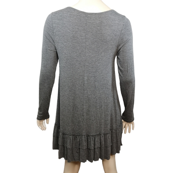 Easel Los Angeles Dress Tunic Ruffle Hem Gray Long Sleeve Stretch Medium Large - Picture 5 of 9